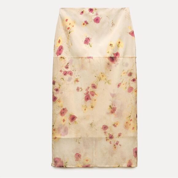 ZARA ZW COLLECTION SHEER FLORAL MIDI SKIRT - Picture 8 of 10